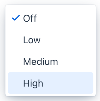 The reasoning effort dropdown open on the selector row, showing Off, Low, Medium, and High