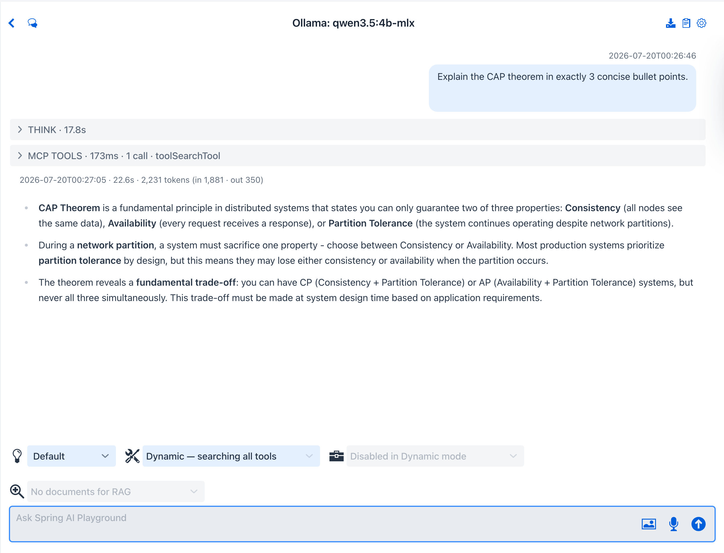 General assistant result - the question and a concise CAP-theorem answer, with Spanner/HBase as the CP example and Cassandra/DynamoDB as the AP example