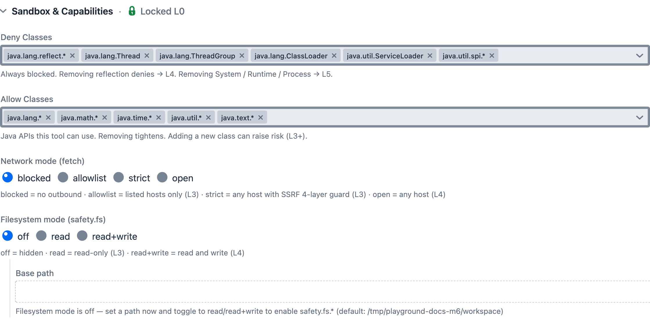 Sandbox & Capabilities pane - expanded